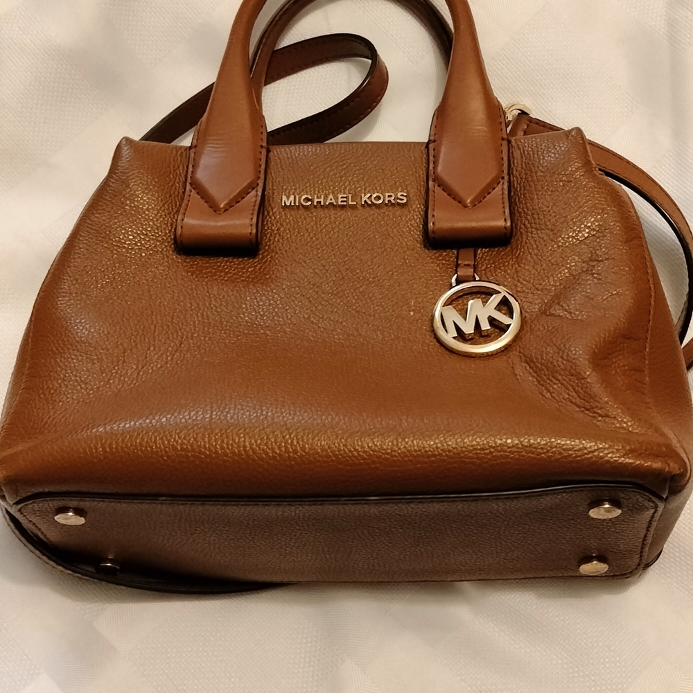 Michael Kors Tan Leather Satchel with MK Charm
